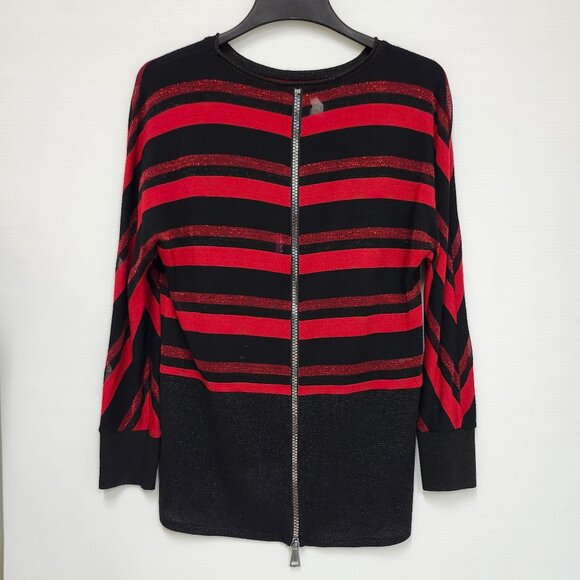 Ecla Women's Black/Red Striped Top W/Zipper Along Back Size 44 & 46 - Picture 2 of 7